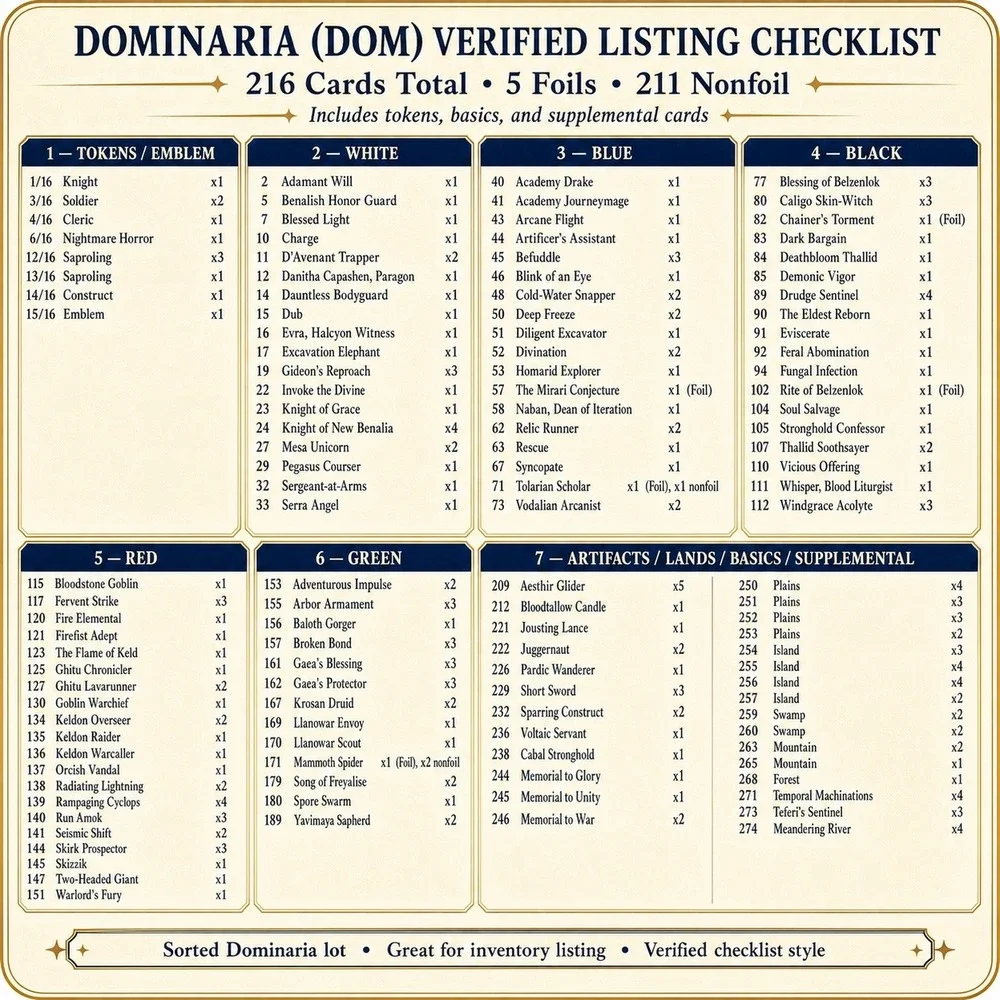 Magic The Gathering Dominaria DOM 216 Card Lot 5 Foils Tokens Lands Creatures